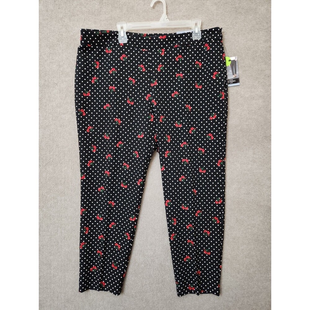 Liz Claiborne Emma Ankle Dress Pants Women 16 Black Floral Slimming Side Zip NEW